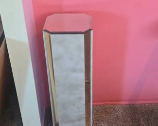 Vintage Hexagonal Mirrored Pedestal Stand with Textured Inlay