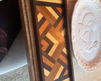 Don S. Shoemaker Don Shoemaker Geometric Marquetry Wood Serving Tray for Seal