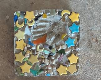Handmade Mosaic Stepping Stone with Stars and Moons