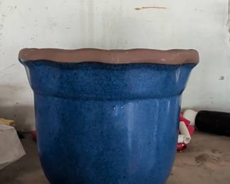 Blue Ceramic Planter Pot with Wavy Rim