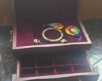 Wooden Jewelry Box with Velvet Lining and Drawer