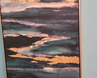 Abstract Seascape Painting with Gold Leaf Accents