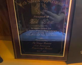 Appreciation Award Plaque for Bob Law