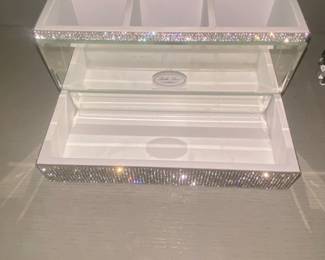 Bella Luxe Mirrored Vanity Organizer with Rhinestone Embellishments