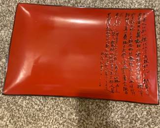 Pier Imports Beijing Red Rectangular Serving Tray with Asian Calligraphy