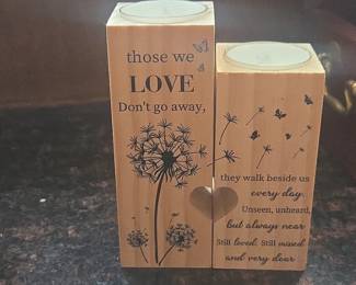 Wooden Memorial Tea Light Holder Set with Dandelion and Butterfly Motif