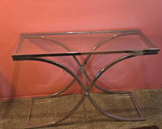 MidCentury Modern Chrome and Glass Console Table
