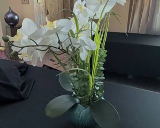 Artificial White Phalaenopsis Orchid Arrangement in Blue Ceramic Vase