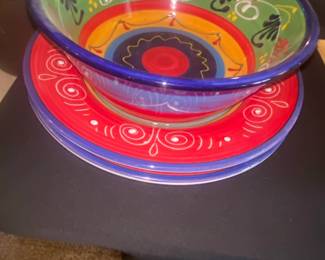 HandPainted Spanish Ceramic Bowl and Plates Set
