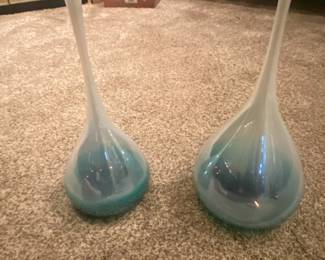 Pair of Blown Glass Bud Vases with Iridescent Ombre Finish