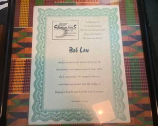 Bob Law Award Certificate from The New York Christian Times