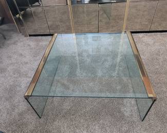 Leon Rosen for Pace Collection Glass and Brass Waterfall Coffee Table second image