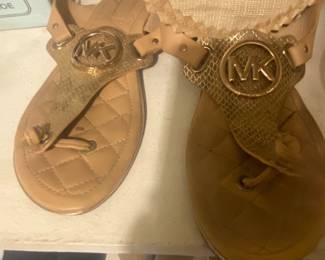 Michael Kors Sondra Iconic Gold Snake Thong MK Logo Sandals