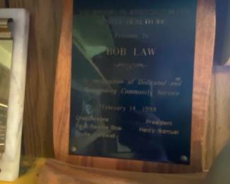 Plaque for Bob Law from The Brooklyn Association for Mental Health Inc.  Esteemed Broadcaster