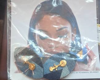 Patchwork on Jeans HandPainted Leather and Denim Earrings