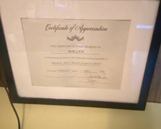 Certificate of Appreciation for Bob Law