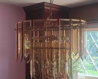 MidCentury Modern or Hollywood Regency Amber Glass and Brass Chandelier from the Estate of Bob Law