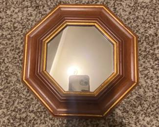 Octagonal Wood Frame Mirror with Gold Trim