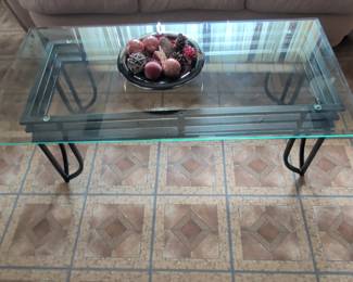 Modern Rectangular Glass Coffee Table with Dark Metal Frame