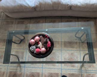 Modern Rectangular Glass Coffee Table with Dark Metal Frame second image