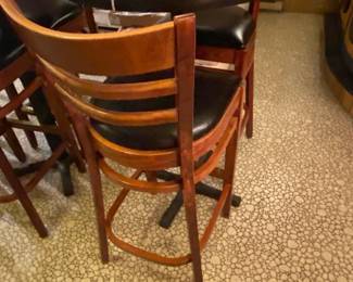 Wooden Bar Stool with Black Upholstered Seat