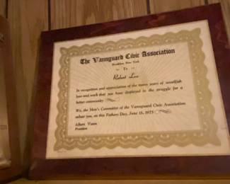 Vannguard Civic Association Certificate of Appreciation