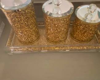 Ambrose Exquisite Three Glass Canister Set with Mirrored Tray