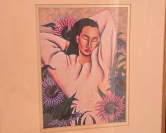 Woman with Sunflowers Lithograph by LaShun Beal B