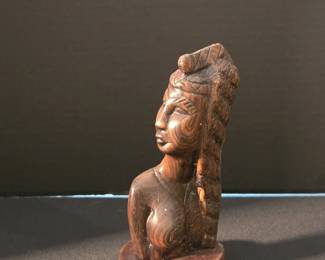 Vintage Balinese Carved Wooden Bust of a Woman second image