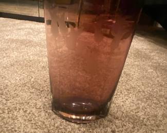 Amethyst Etched Floral Glass Vase