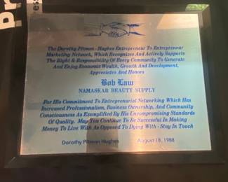 Bob Law Namaskar Beauty Supply Award Plaque
