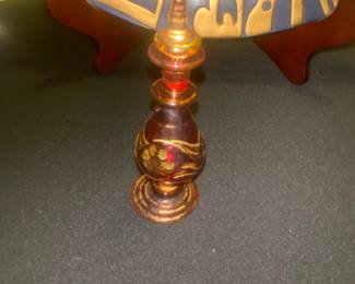 Bohemian Ruby Red Enameled Glass Perfume Bottle with Dauber