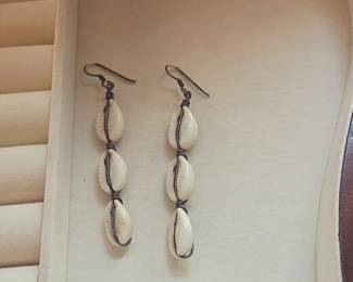 Triple Cowrie Shell Dangle Earrings