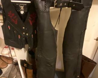 M.C. Leathers Motorcycle Vest and Chaps Set