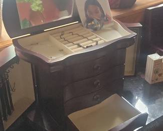 Mele  Co. Mahogany Finish Wooden Jewelry Box with Mirror and Drawers