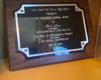 The Freedoms Journal Award Plaque  Bob Law