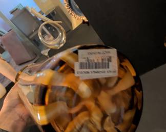 Amber and White Striped Blown Glass Vase Set fourth image