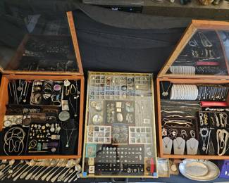 Sterling silver jewelry, flatware, and gold jewelry 