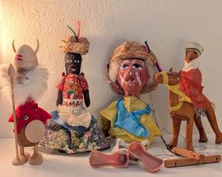Various handmade vintage folk art dolls