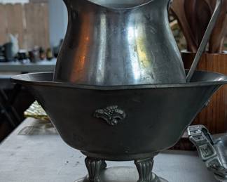 Antique pewter jug, and Antique pewter Italian footed bowl