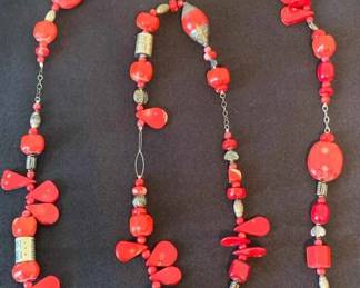 CL158Silver  Red Stone Necklace 