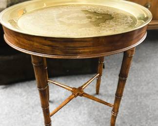 BrassTop Accent Table with Wooden Base
