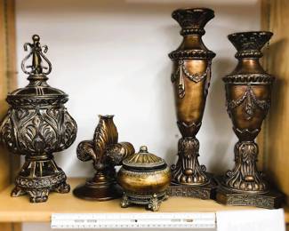 Decorative Metal Accent Lot - 5 Ornamental Pieces