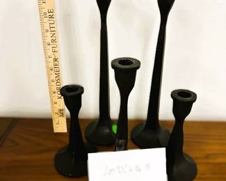 Set of 5 Black Metal Taper Candlesticks
