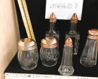  Lot of Clear Glass Shakers with Copper-Tone Tops