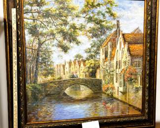  Framed European Canal Scene Artwork