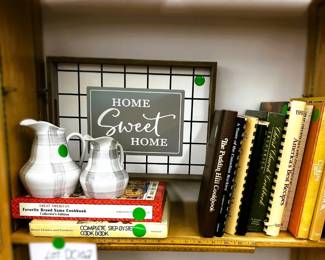  Mixed Lot of Cookbooks, Pitchers, & Home Decor
