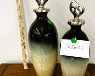 Pair of Ceramic Vases with Metal Finials