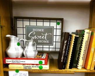 Mixed Lot of Cookbooks, Pitchers, & Home Decor