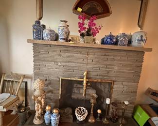 Antique brass wind chimes brass candlesticks signed vases/ home decor/  pottery brass candlesticks